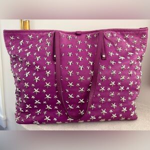 JIMMY CHOOSE Star Studded Pink Magenta Leather Tote Large Shoulder Bag